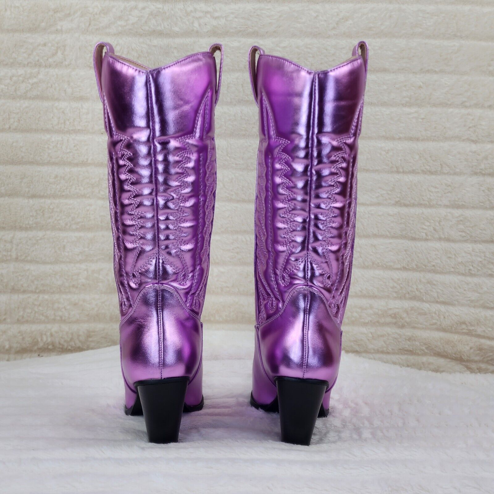 Disco Cowgirl Metallic Lilac Purple Cowboy Knee Boots Western Block Heels US - Totally Wicked Footwear