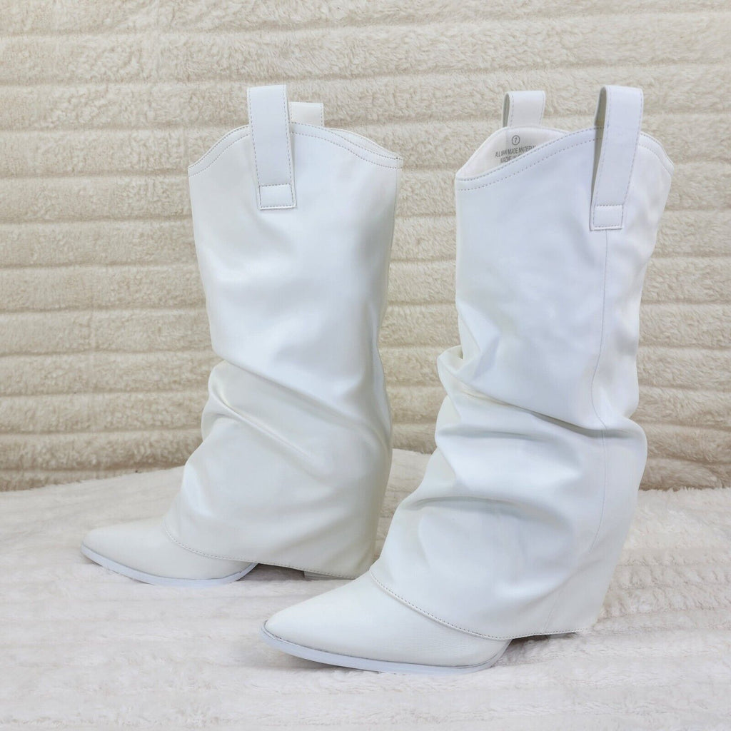 Humbled White Skirted Fold Over Western Cowgirl Boots - Totally Wicked Footwear