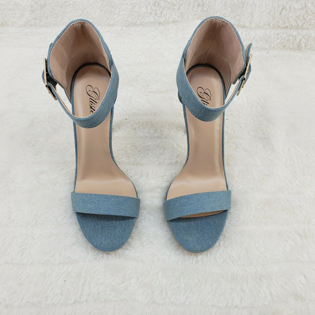 Sexy Light Blue Denim Ankle Strap 4.5" High Heel Shoes Heels Glister - Totally Wicked Footwear