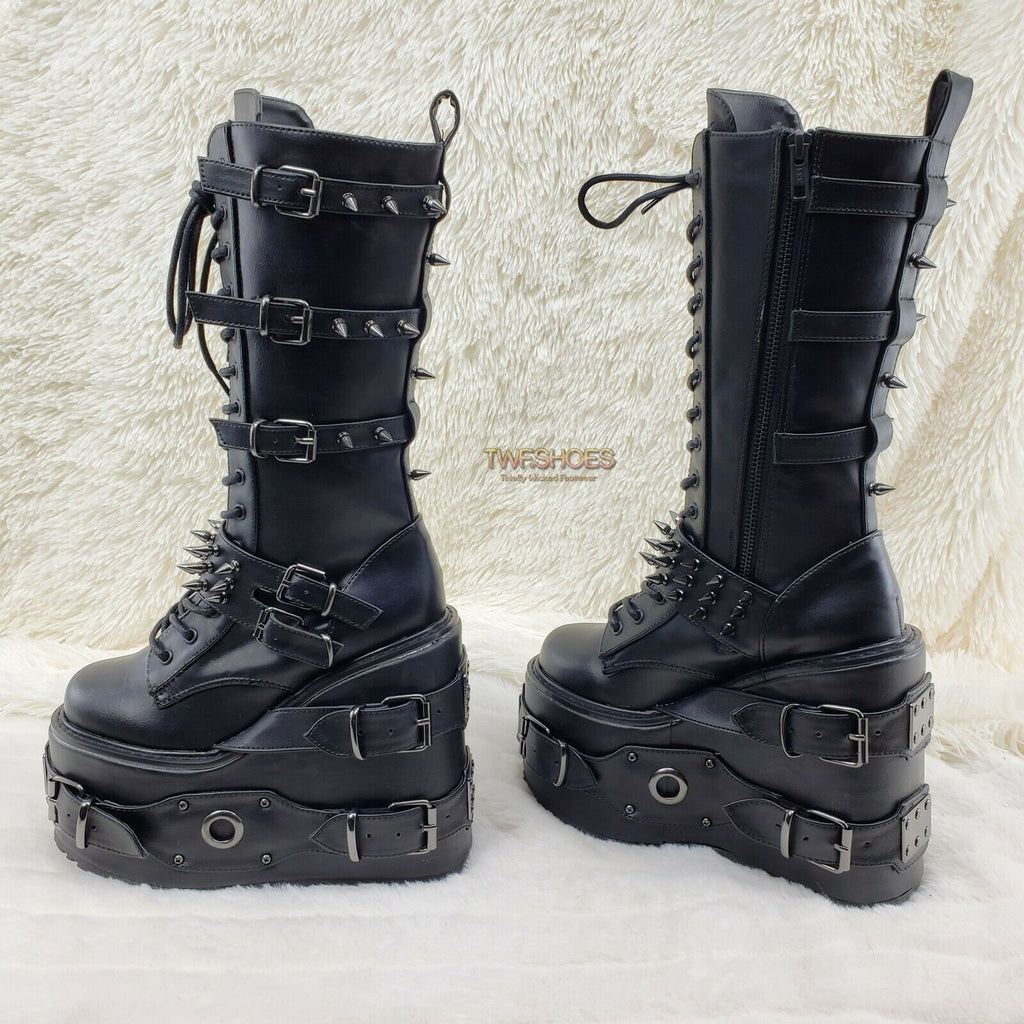 Swing 327 Black Knee Boot 5.5" Platform Studs & Spikes Goth Rave Boot Restock NY - Totally Wicked Footwear