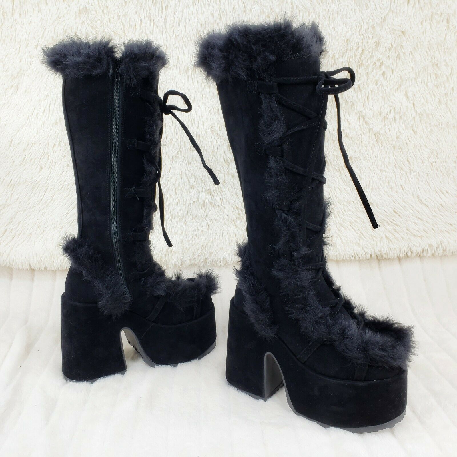 Demonia 311 Camel Stacked Black Mammoth Platform Goth Punk Knee Boots NY Restock - Totally Wicked Footwear