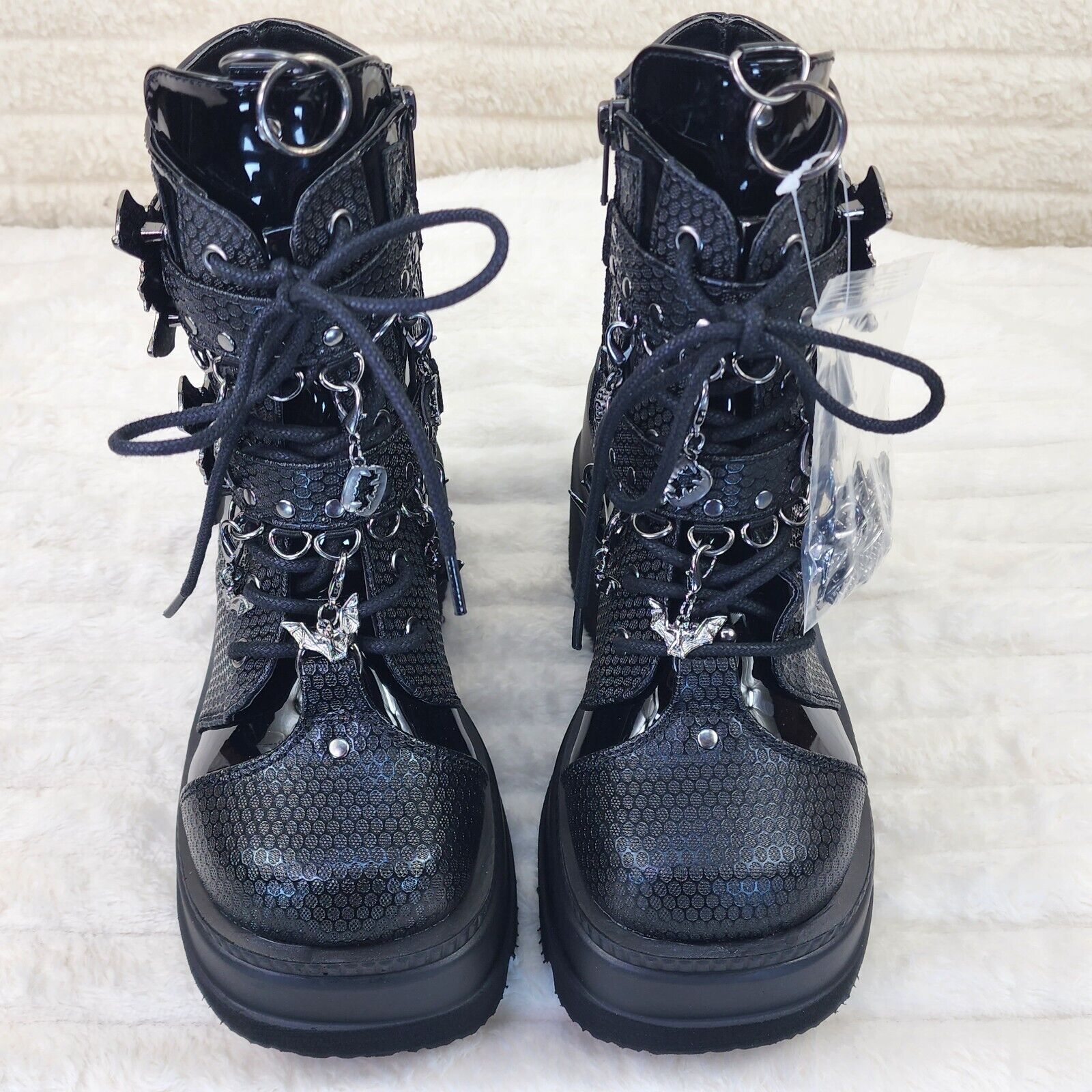 Shaker 66 Black Matte / Patent Platform 4.5" Wedge Heel Charm Ankle Boots NY - Totally Wicked Footwear