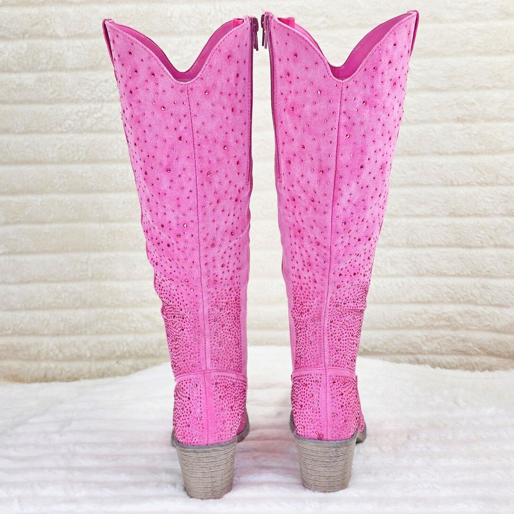 Wild Ones Glamour Cowboy Rhinestone Cowgirl Boots Tuck Zipper Plus Fuchsia Pink - Totally Wicked Footwear