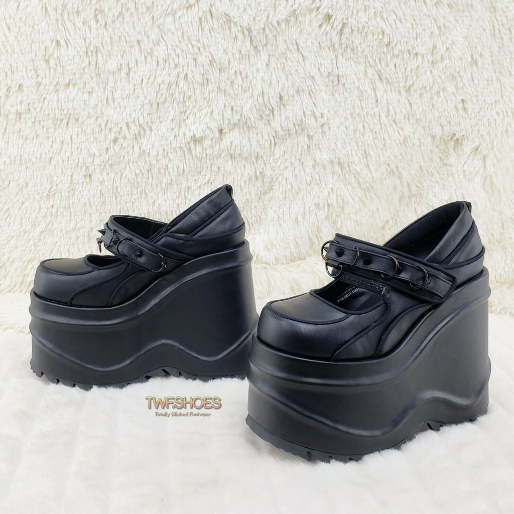Wave 48- 6" Platform Black Matte Goth Punk Mary Jane Shoes Demonia NY - Totally Wicked Footwear
