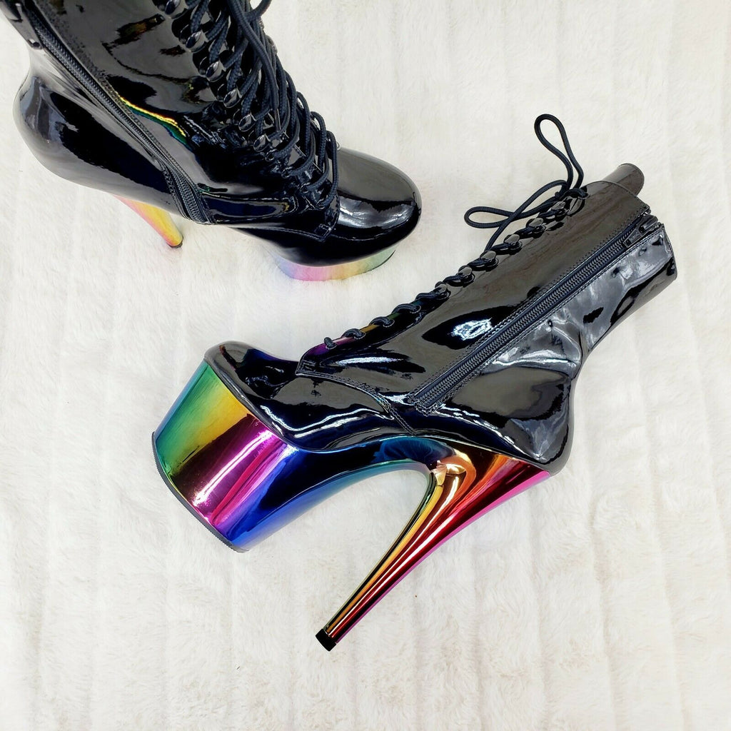 Adore 1020RC Black Patent Rainbow Platform 7" High Heel Ankle Boots NY 7 - 13 - Totally Wicked Footwear