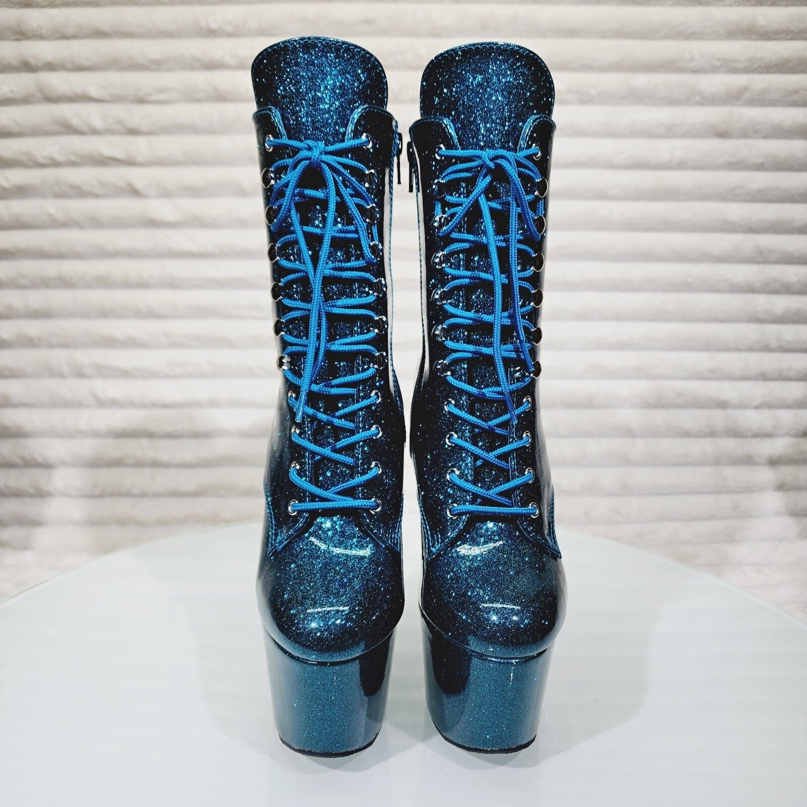 Adore 1020GP Teal Glitter Patent  7" High Heel Platform Ankle Boots NY - Totally Wicked Footwear
