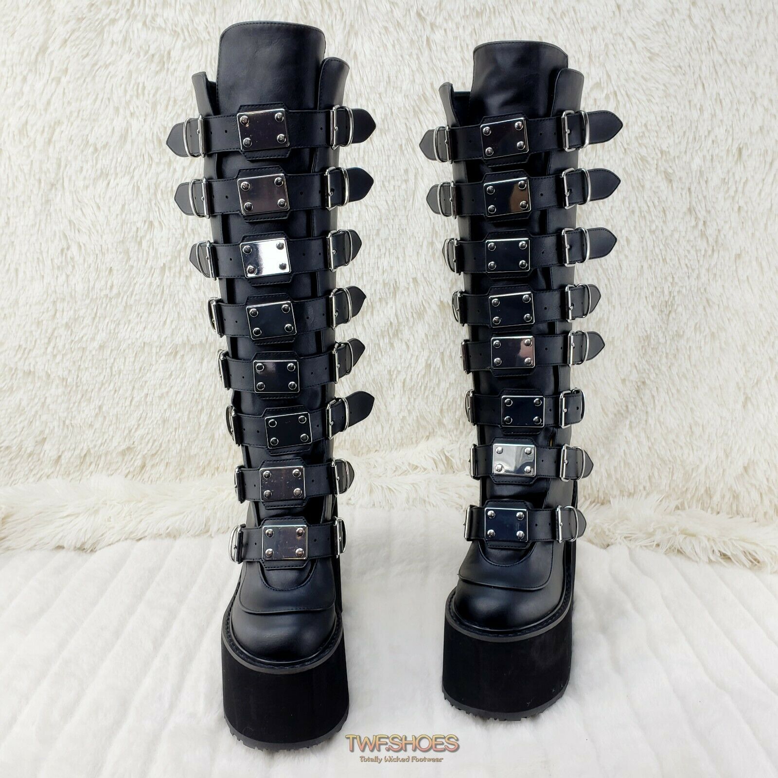 Swing 815WC Black Matte Goth Wide Calf Knee Boots 5.5" Platform NY - Totally Wicked Footwear
