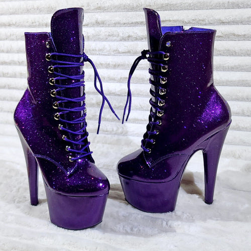 Adore 1020 Royal Purple Glitter Patent  7" High Heel Platform Ankle Boots NY - Totally Wicked Footwear