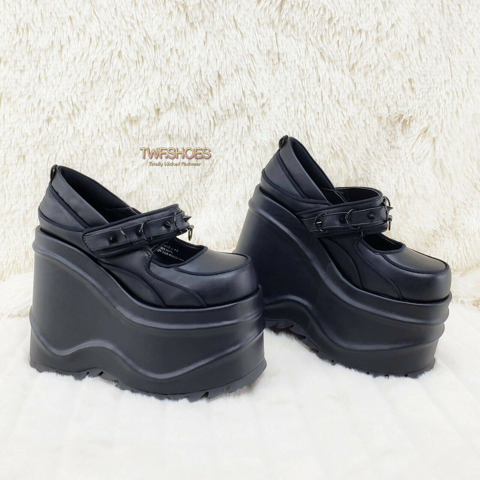 Wave 48- 6" Platform Black Matte Goth Punk Mary Jane Shoes Demonia NY - Totally Wicked Footwear