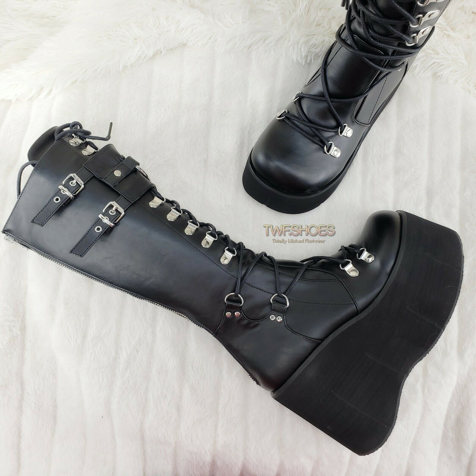 Kera 200 Black Shin Shield Knee Boot 4.5" Platform Goth Punk Rock Size 6-11 NY - Totally Wicked Footwear