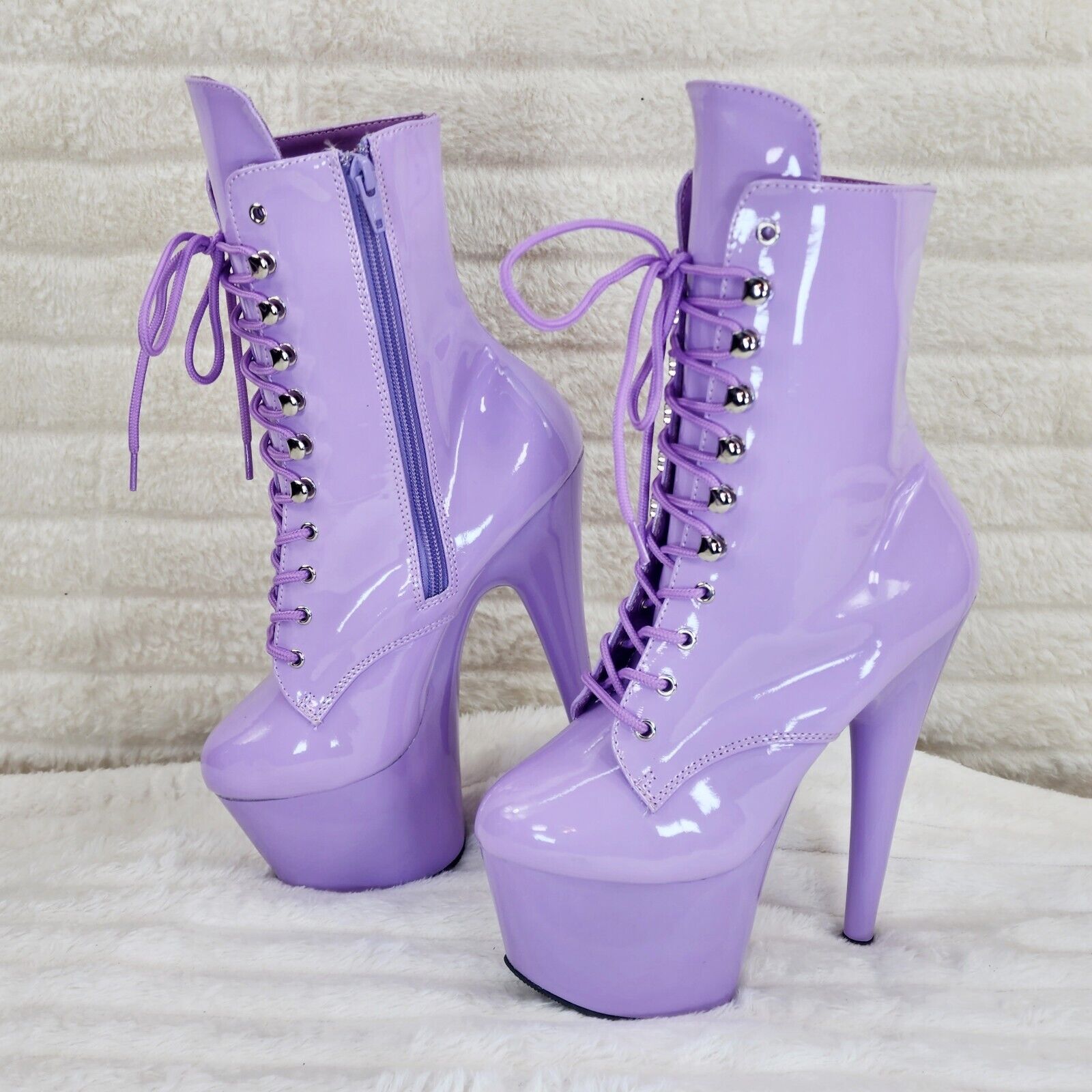 Adore 1020 Lavender Lilac Purple Patent  7" High Heel Platform Ankle Boots NY - Totally Wicked Footwear