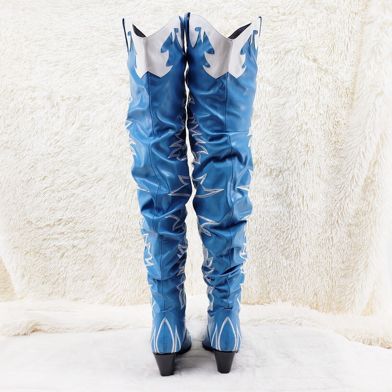 Kelsey 21 Rock Star Turquoise & White Western Slouch OTK Thigh High Cowboy Boots - Totally Wicked Footwear