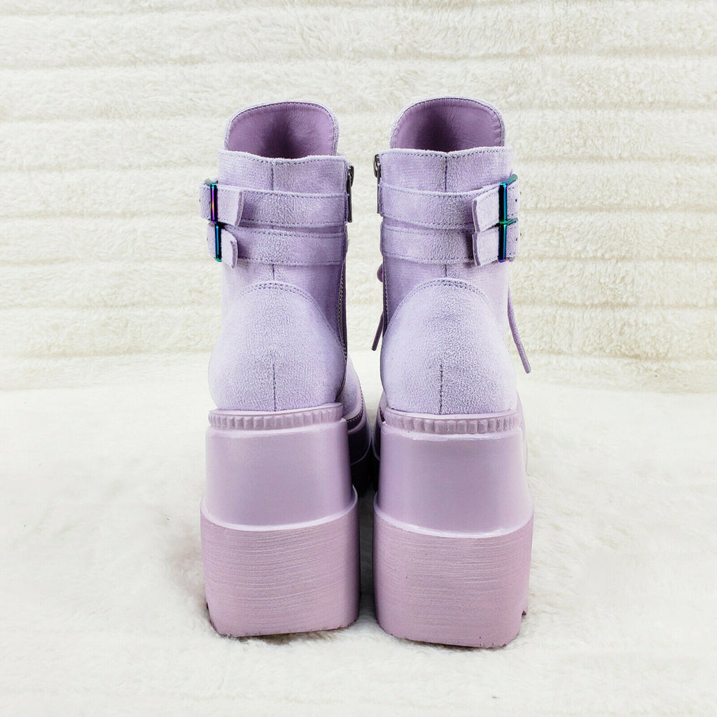 Shaker 52 Lilac Faux Suede Platform 4.5" Wedge Heel Ankle Boots Size 6-12 NY - Totally Wicked Footwear