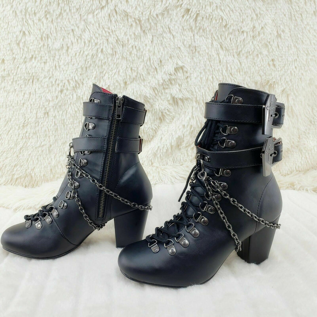 Vivika Goth Granny Ankle Boots Coffin Straps & Chains US 6-12 Goth NY - Totally Wicked Footwear