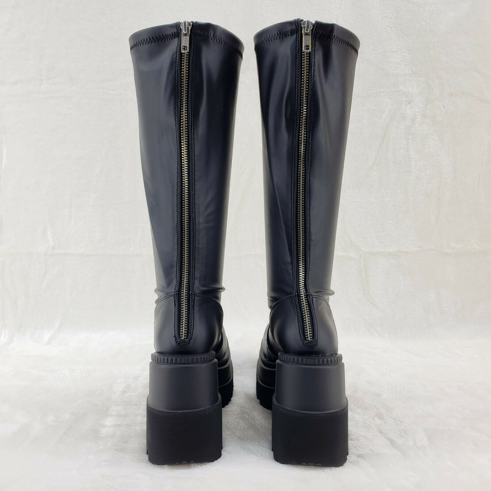 Shaker 65WC Wide Calf Stretch Matte Platform 4.5" Wedge Heel Knee Boots NY - Totally Wicked Footwear