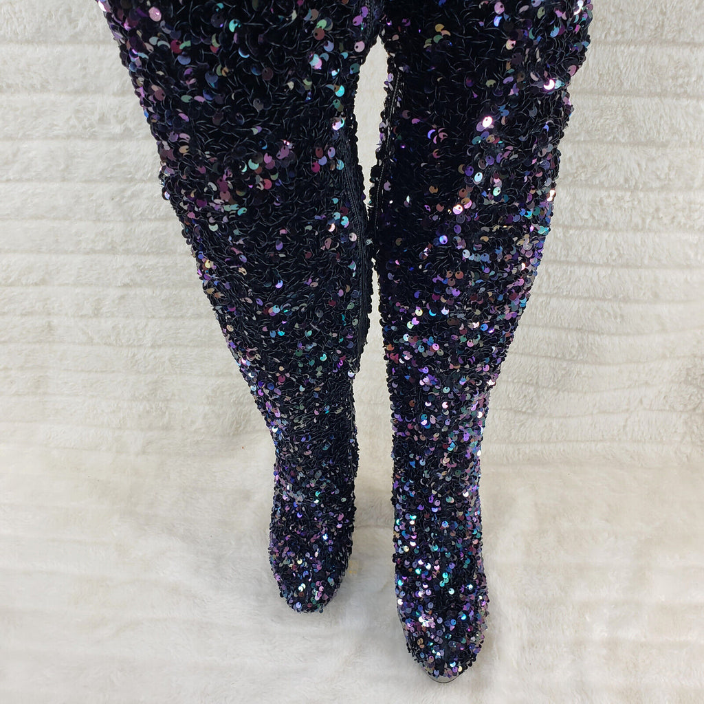 Adore 3020 Black Multi Sequin High Heel Platform Thigh High Boots US Sizes NY - Totally Wicked Footwear