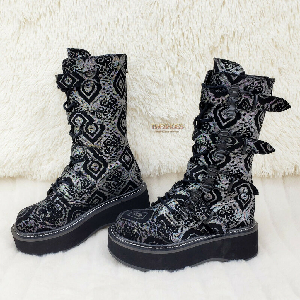 Demonia Emily 322 Black Silver 2" Platform Bat Buckle Combat Goth Boots 6-12 NY - Totally Wicked Footwear