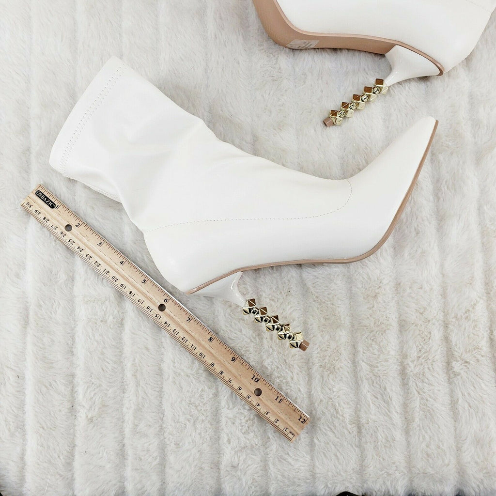 5" Geo Deco High Heel Off White Stretchy Pointy Toe Ankle Boots My Vice - Totally Wicked Footwear