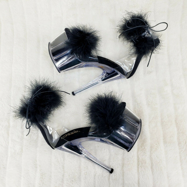 Adore 724 Black Marabou Platform Shoes Sandals 7" High Heel Shoes NY - Totally Wicked Footwear