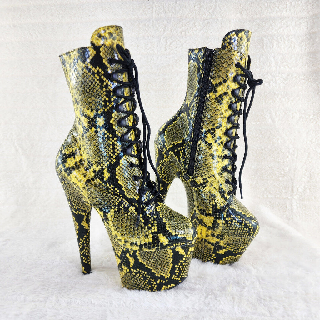 Adore 1020 Yellow Snake Print 7" High Heel Platform Ankle Boots NY - Totally Wicked Footwear