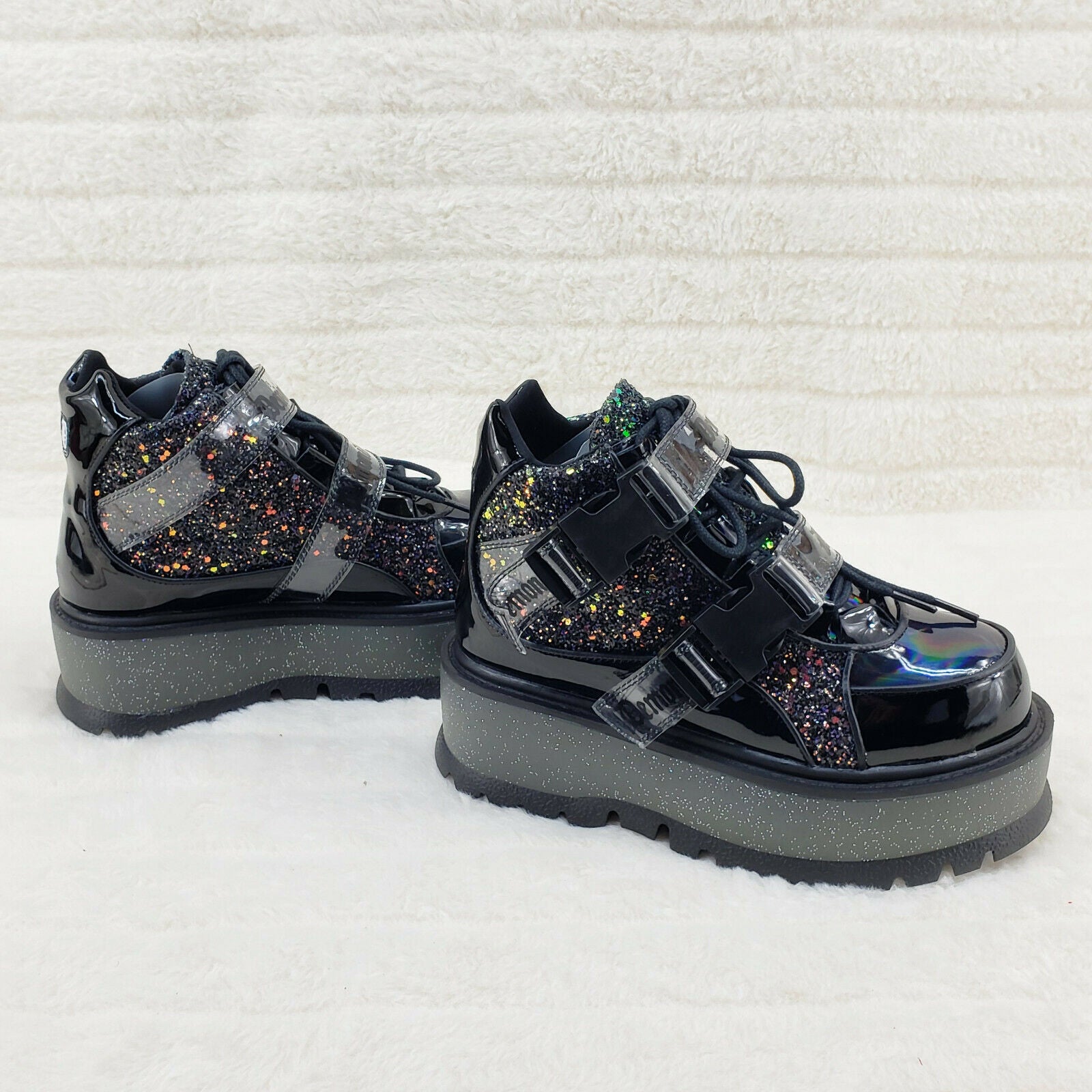Slacker 50 Black Multi Glitter Platform Sneaker Ankle Boots - Totally Wicked Footwear