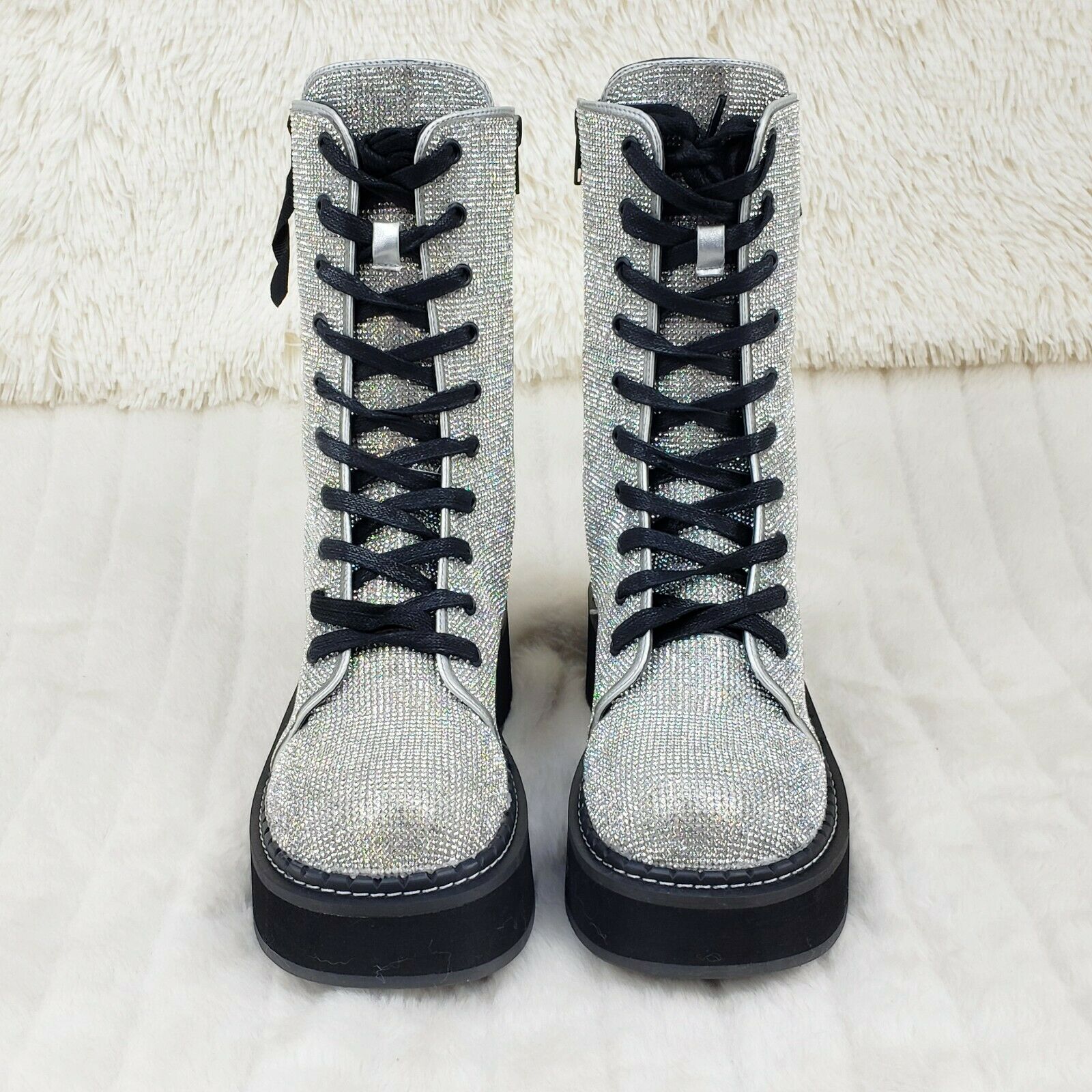 Demonia Emily 330R Rhinestone 2" Platform Combat Boots 6-12 NY - Totally Wicked Footwear