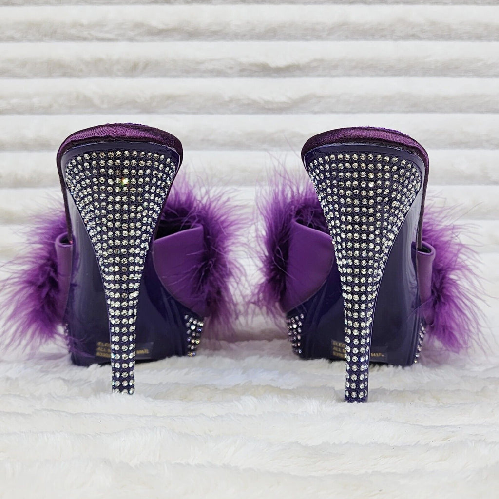 Elegance Marabou Feather Slip On Platform Sandals 5" Stiletto Heel Shoes Purple - Totally Wicked Footwear
