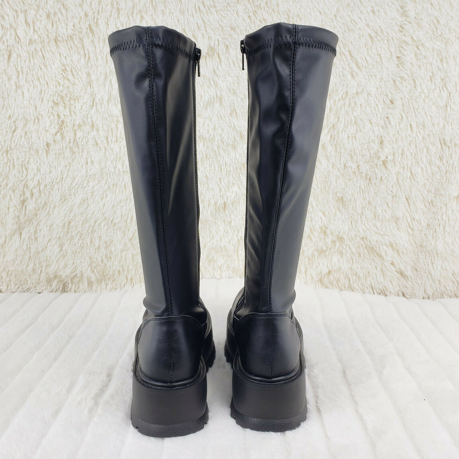 Demonia Slacker 200 65 Black Matte Platform Wedge Heel Knee Boots NY - Totally Wicked Footwear