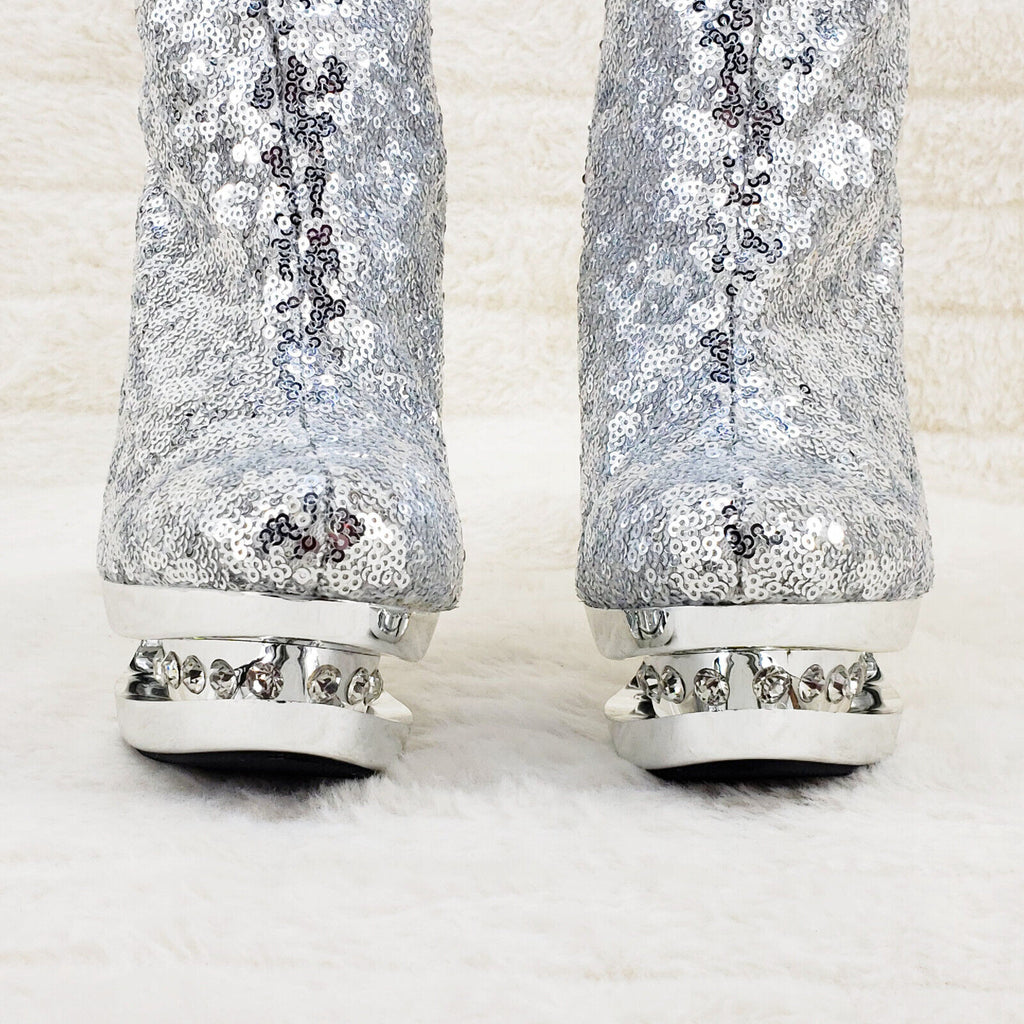 Blondie 1009 Silver Sequin Slouchy High Heel Platform Ankle Boots US Sizes NY - Totally Wicked Footwear