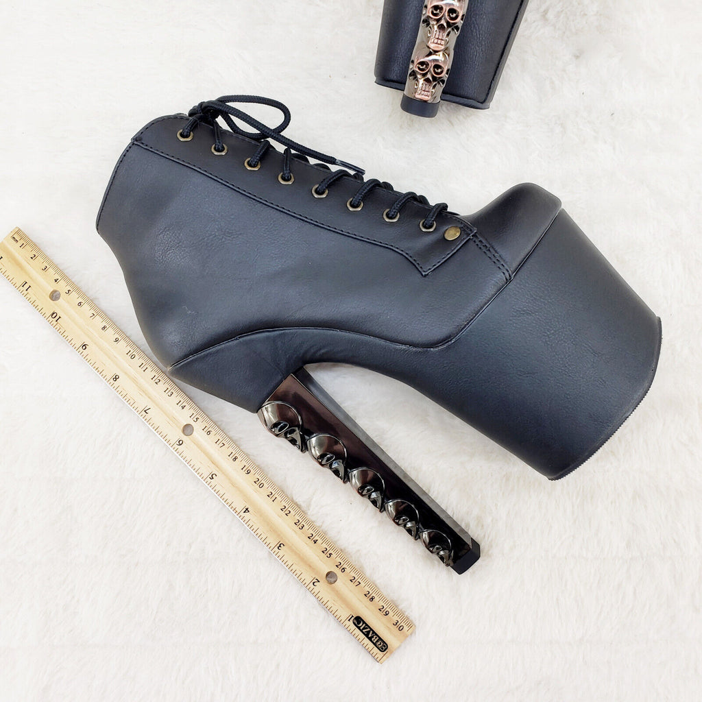 Voodoo 1005 Brush Metal Skull Stacked 7" High Heel Platform Boots IN HOUSE NY - Totally Wicked Footwear