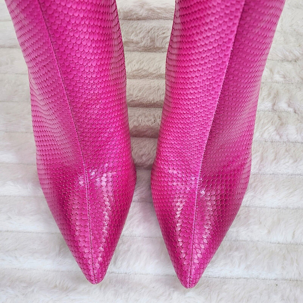 Athena Ombre Hot Pink Fuchsia High Heel Snake Texture Ankle Boots - Totally Wicked Footwear