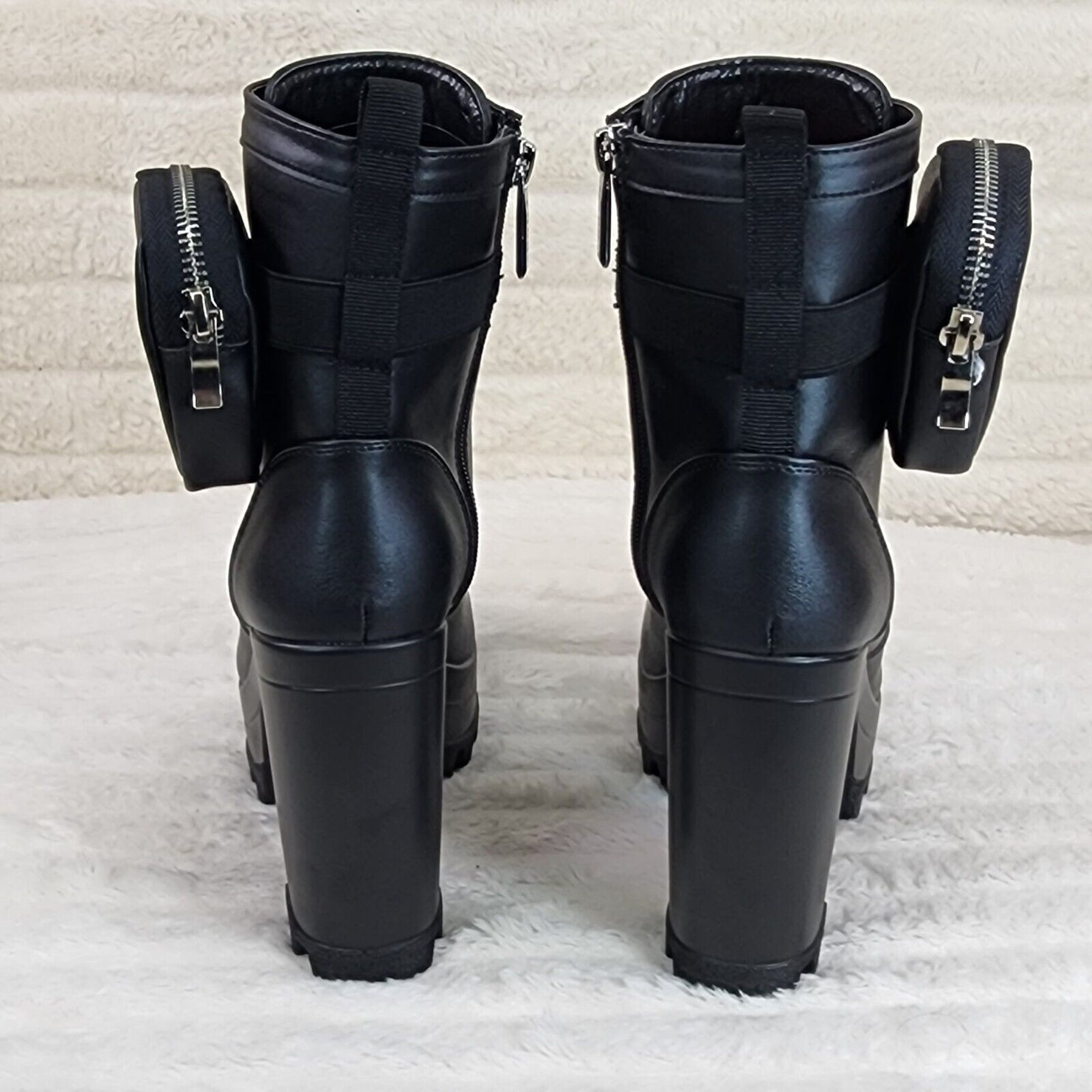 Black Chunky Sole Pouch Detail Ankle Boots - Bell