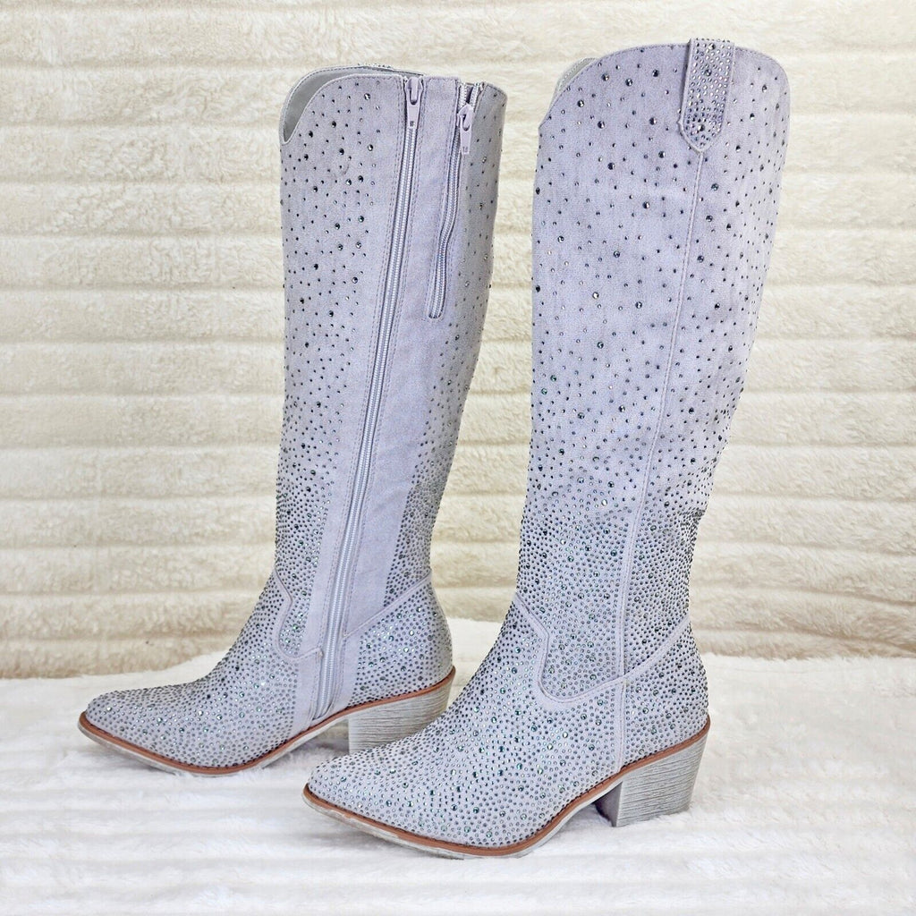 Wild Ones Glamour Cowboy Rhinestone Cowgirl Boots Tuck Zipper Plus Silver Gray - Totally Wicked Footwear