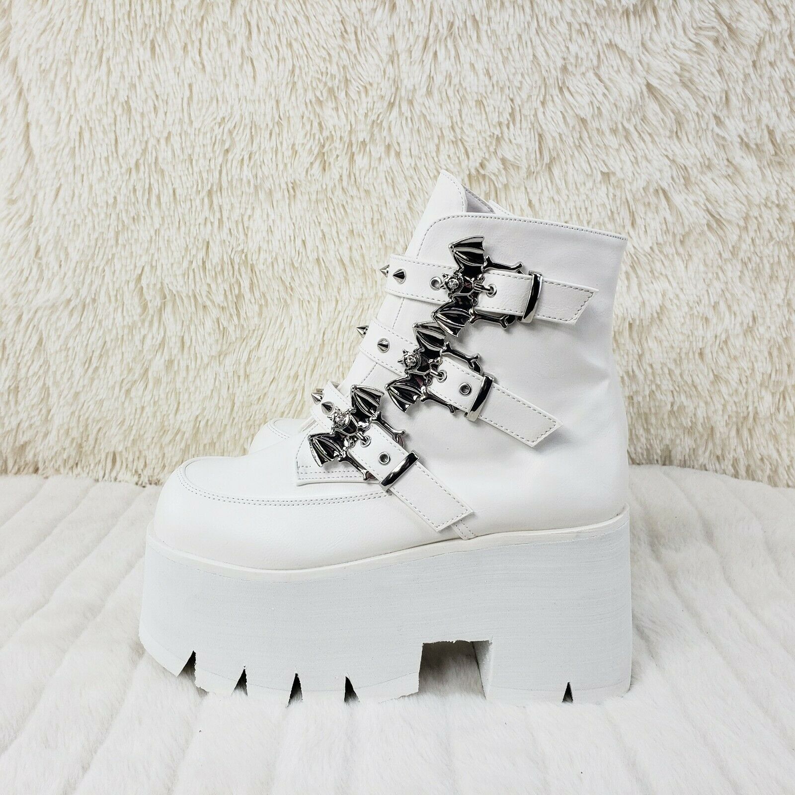 Ashes 55 White Matte Bat 3.5" Platform Heel Combat Goth Punk Boots NY Restocked - Totally Wicked Footwear