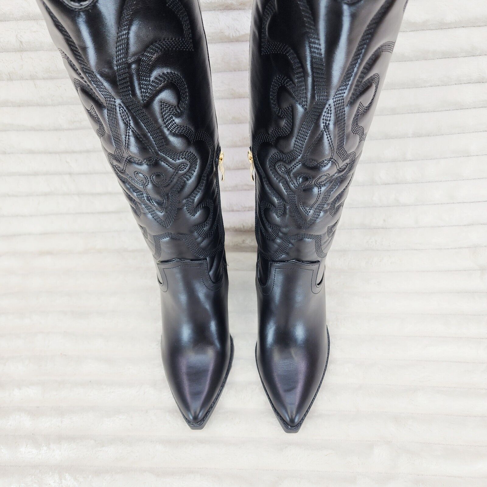 Electric Cowboy Brush Metallic Matte Western Knee High Cowgirl Boots Jet Black - Totally Wicked Footwear