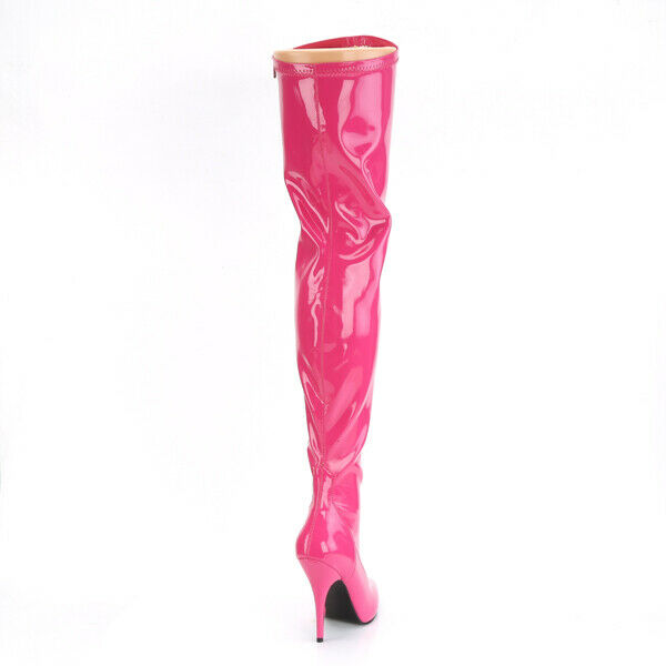 Seduce 3000 Stretch Hot Pink Patent Thigh High Boot Stiletto Heels Sizes 13 & 14 - Totally Wicked Footwear