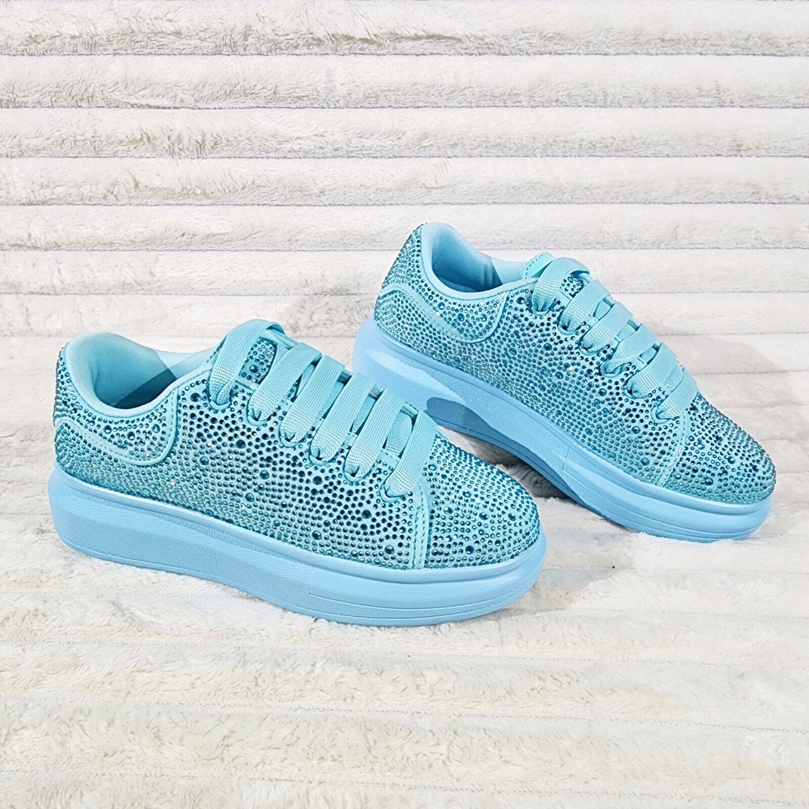 Cush Baby Blue Rhinestone Sneakers Tennis Shoes - Totally Wicked Footwear