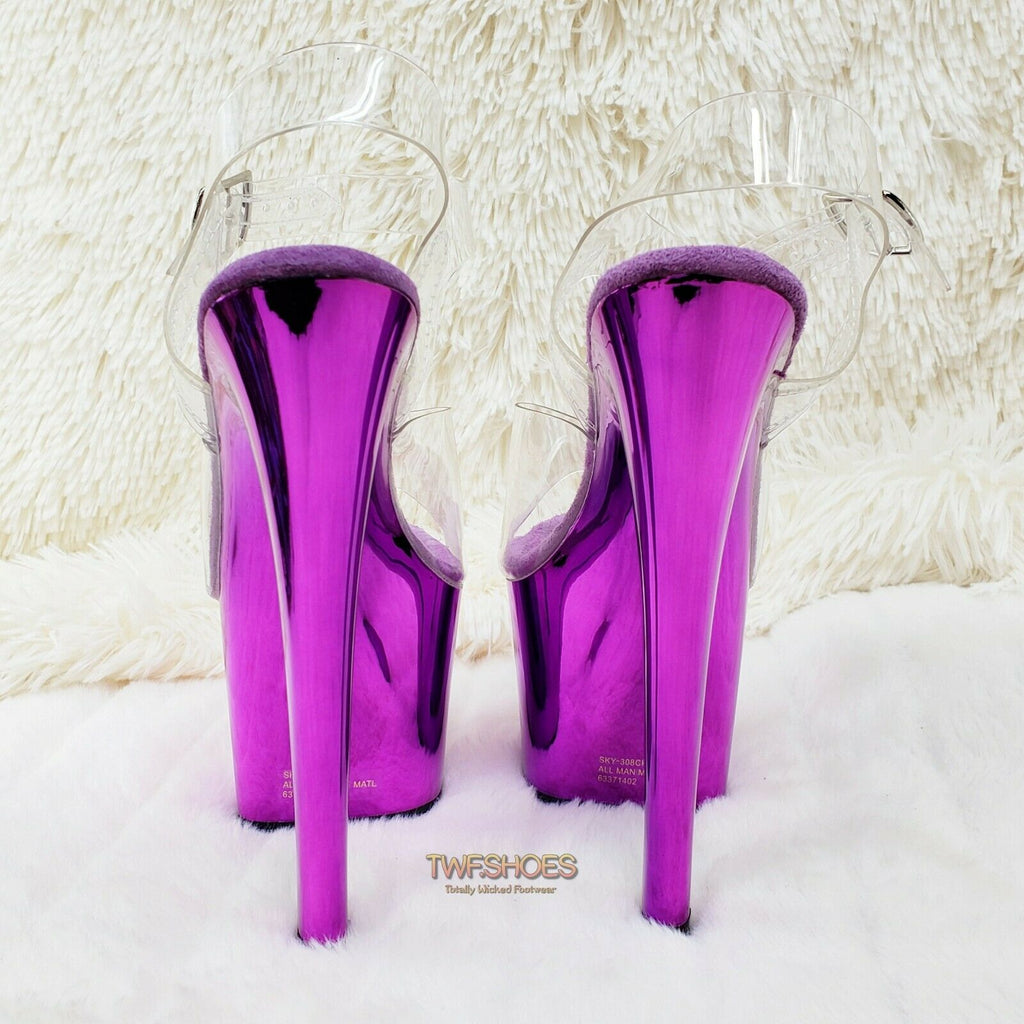 Sky 308 Purple Chrome w/ Clear Ankle Strap Platform 7" Heel Size 6 Shoe - Totally Wicked Footwear