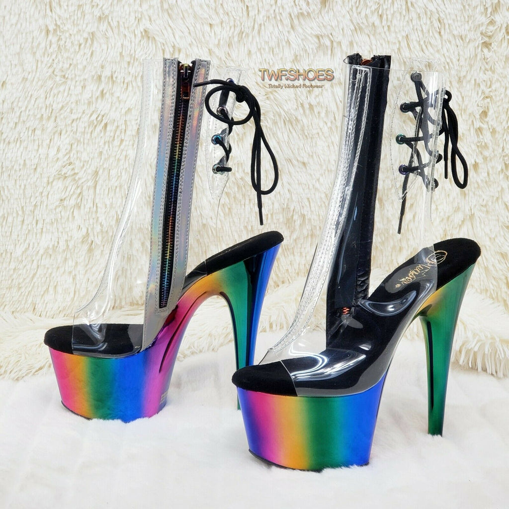 Adore 1018RC Rainbow Chromed 7" Platform Heel Ankle Boots US Size 6 NY - Totally Wicked Footwear