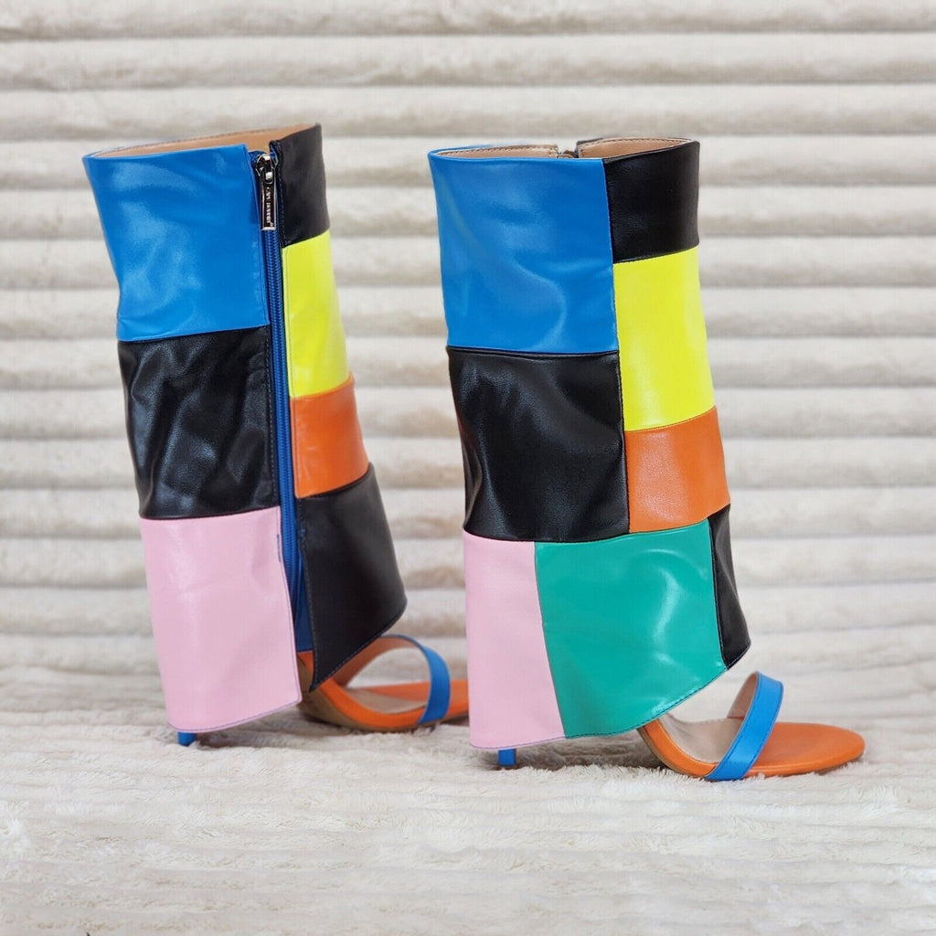 Paris Color Block Stiletto Fold Over Skirted Shootie Boot Sandals - Totally Wicked Footwear