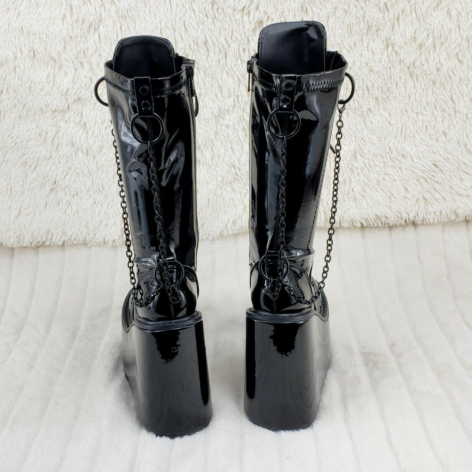 Swing 150 Black Stretch Goth Knee Boot 5.5" Platform With Chains In House NY - Totally Wicked Footwear