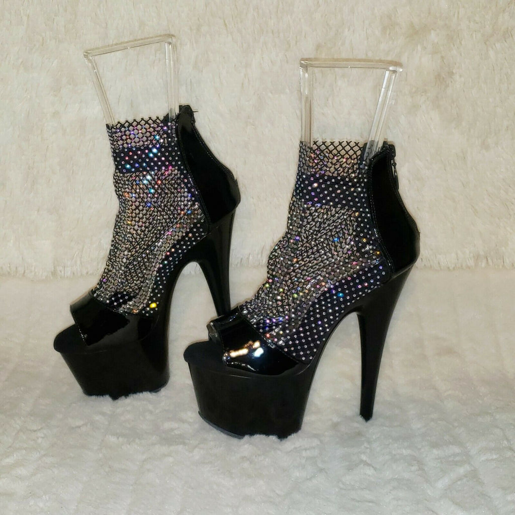 Adore 765RM Black Patent Rhinestone Mesh Platform Sandals 7" High Heel Shoes NY - Totally Wicked Footwear