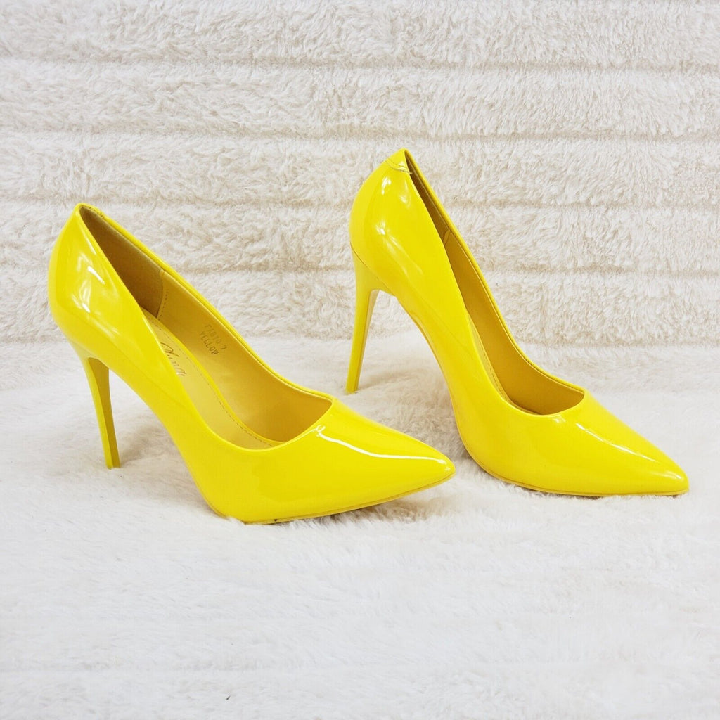 Fabio Yellow Patent High Heel Shoes Pointy Toe Pump 7-11 - Totally Wicked Footwear