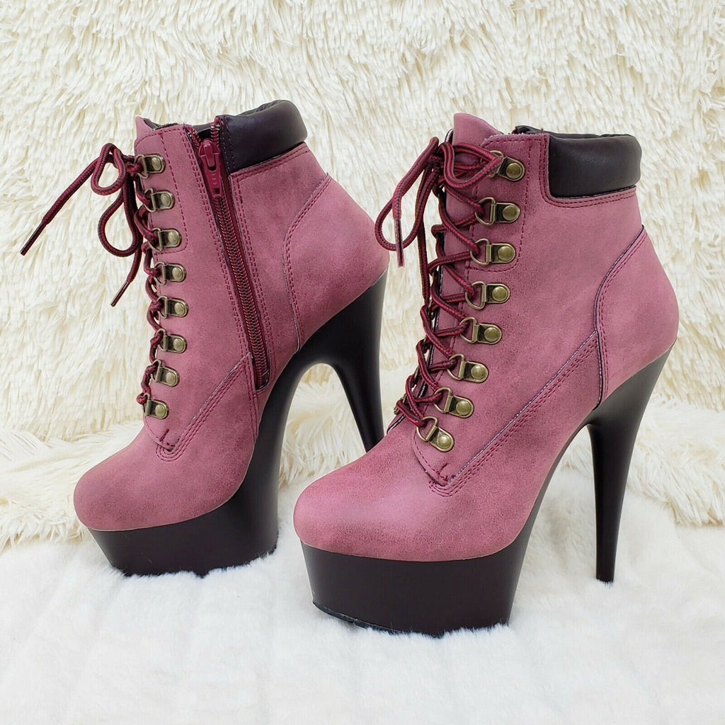 Delight 600tl Wine Nubuck Work Style 6" High Heel Ankle Boots US Size NY - Totally Wicked Footwear