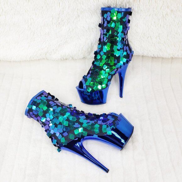 Delight 1031SQ Green Mermaid Sequin Ankle Boot 7" High Heel Shoe Sizes 11 NY - Totally Wicked Footwear