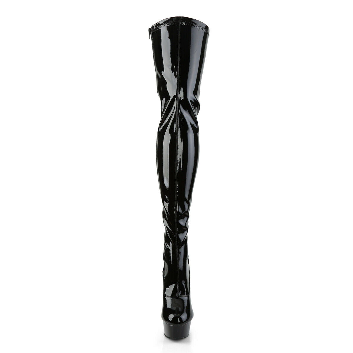 Delight 3063 Back Lace Thigh High Platform Boots 6" High Heels Black Patent NY - Totally Wicked Footwear