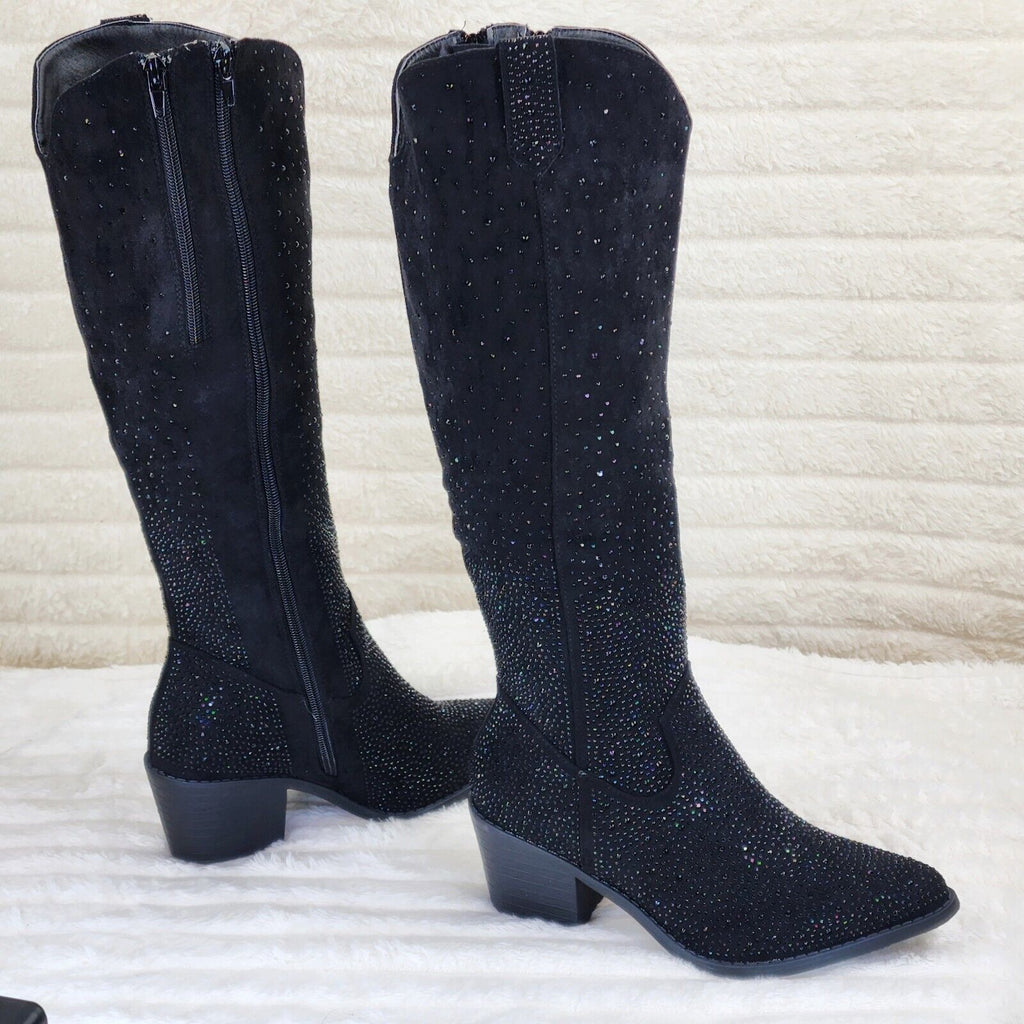 Wild Ones Glamour Cowboy Rhinestone Cowgirl Boots Tuck Zipper Plus Black - Totally Wicked Footwear