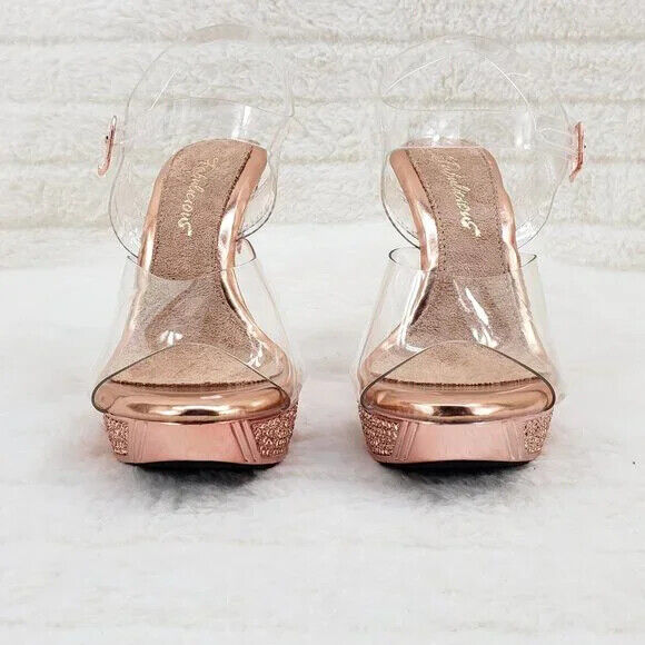 Elegant Rose Gold Metallic Platform Rhinestone High Heel Sandals Shoes - Totally Wicked Footwear