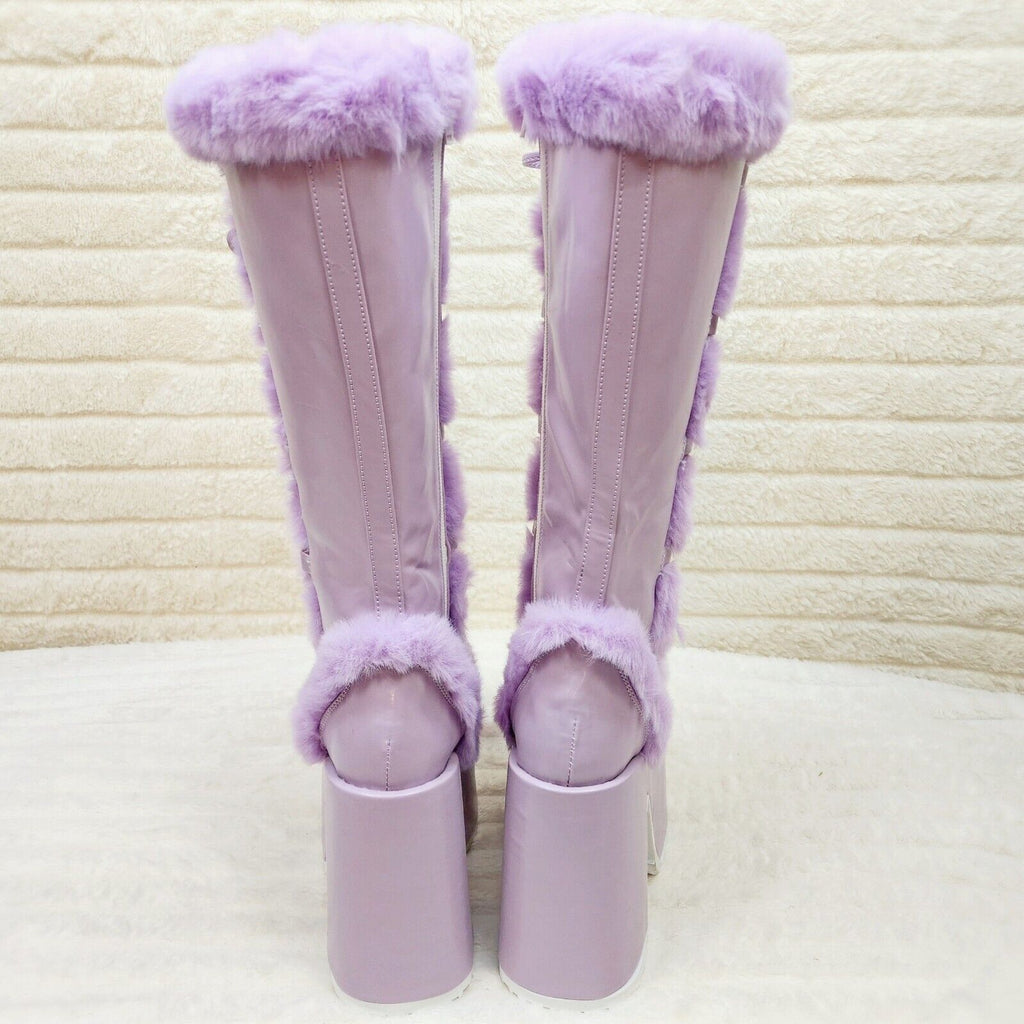 Demonia 311 Camel Stacked Pastel Purple Lilac Platform Goth Punk Knee Boots NY - Totally Wicked Footwear