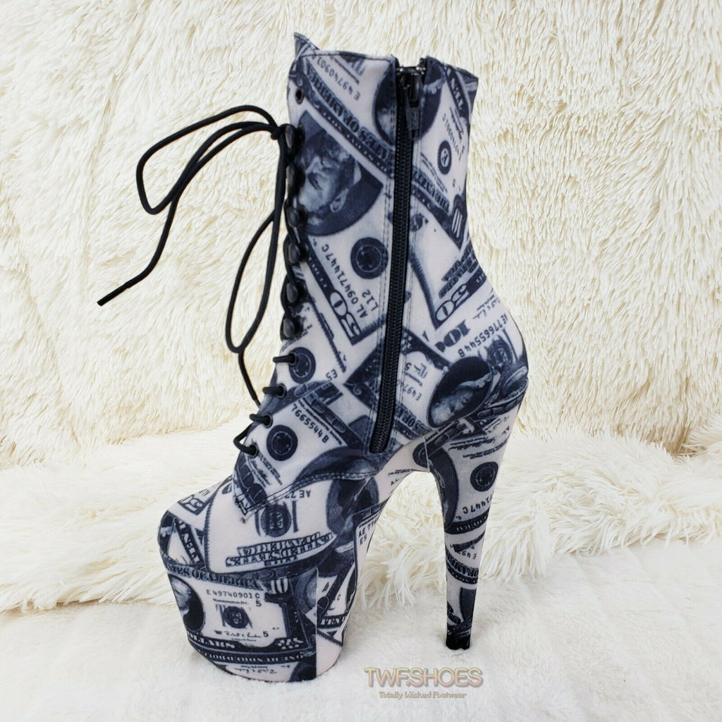 Adore 1020DP Money Print Platform 7" High Heel Lace Up Ankle Boots 6-12 NY - Totally Wicked Footwear